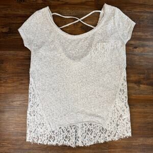 Abercrombie & Fitch size XS heather gray t shirt with lace back detail Y2K